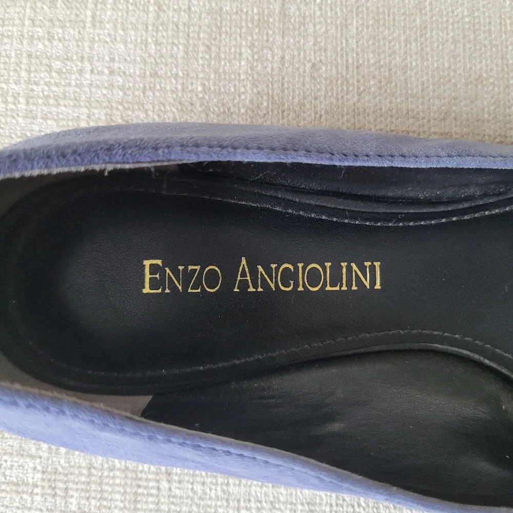 Enzo Angiolini Shoes Eacaulin Blue Suede Metallic Pointed Toe Flats Size…